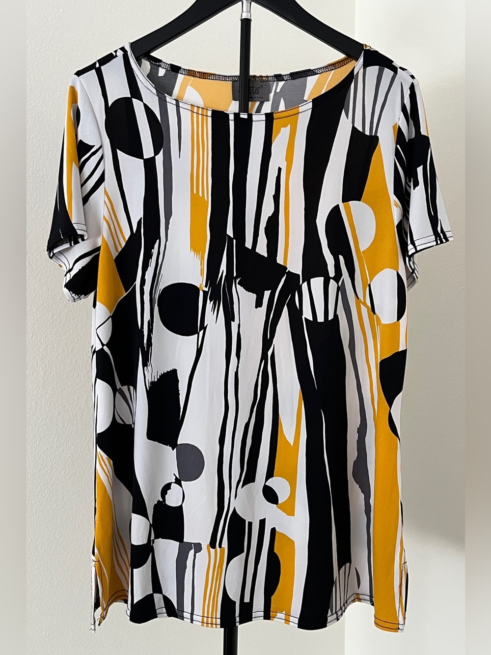☀️ Jostar Abstract Print Tunic Top | Mustard + Black + Gray | Made in USA